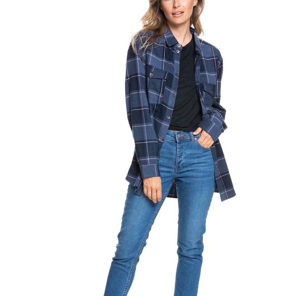 ROXY Turn it up long sleeve plaid NWT